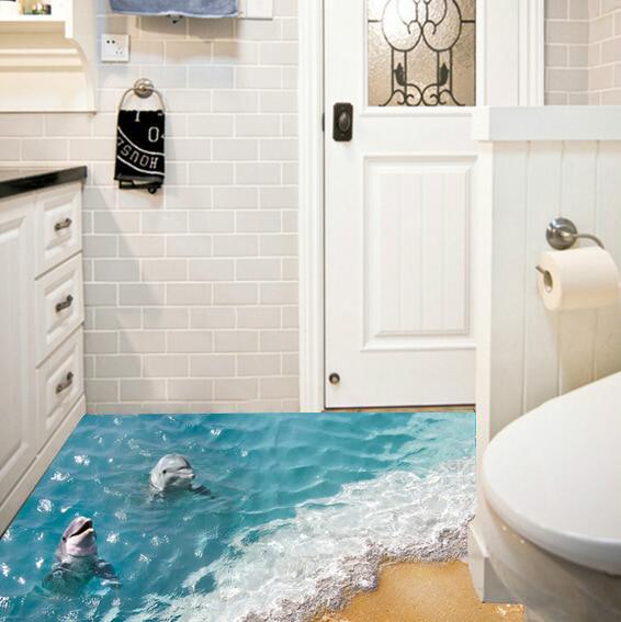 Sea Floor Stickers Dolphin Wall Stickers Beach Wallpapers Big Size Home Decor Creative Sea Animals O