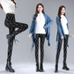 Women's Wavy Stripes  Large Size Elastic Waist  Small Feet Trousers  Black  Thin  White Trousers  High Waist Leggings