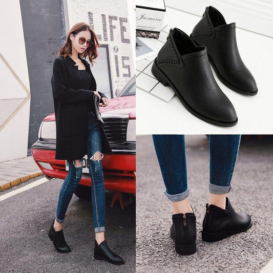 Boot Women Ankle Boots Autumn Booties Leather Women's Square Heel Shoes Female Winter Footwear