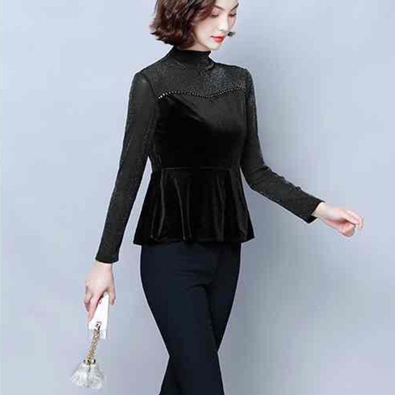 Women's Spring and Autumn Large Size Long-sleeved Bottoming Shirt Fake Two-piece Round Neck Slim Top