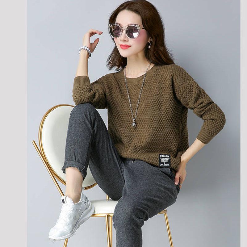 Spring and Autumn Round Neck Knit Bottoming Shirt Pullover Short Loose Top Fashion All-match Female Sweater