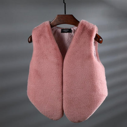 Women's Short Fur Waistcoat Autumn and Winter Slim Fit Fox Fur Vest Waistcoat Plush Jacket Keeps Warm Soft and Comfortable