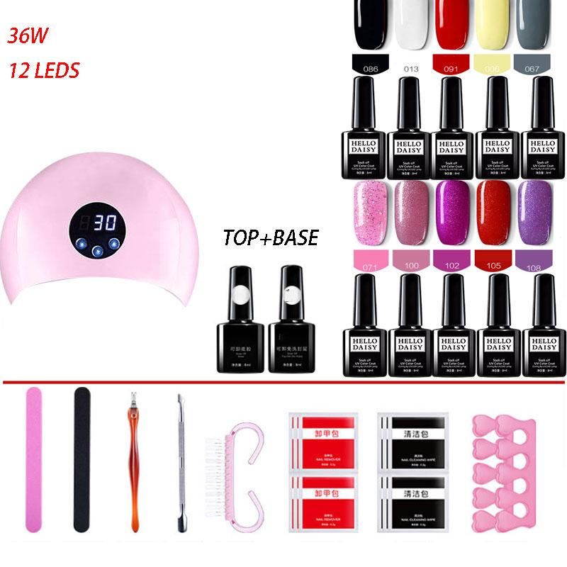 Gel Nail Polish Starter Kit 36W UV Nail Dryer Top Base Coat Manicure Nail Tools Primer Nail Art Set