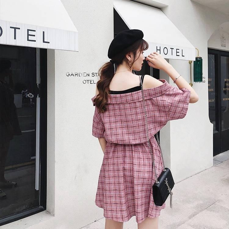Women Plaid Dress Plus Size Sundress Sexy Straps Sleeveless Pockets Casual Loose Belted Summer Beach