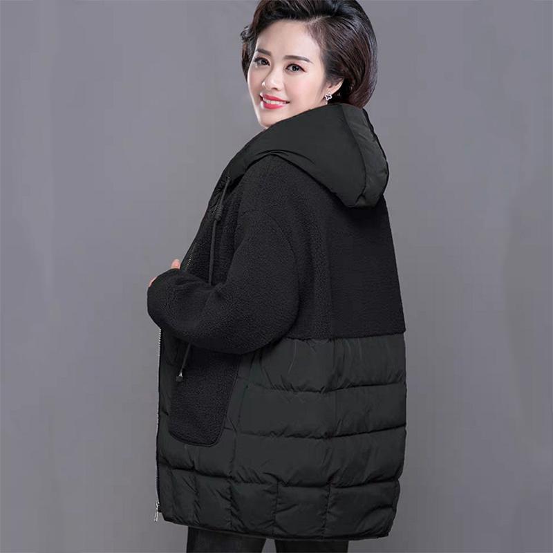 Women's Mid-length Down Jacket Winter Middle-aged and Elderly Korean Loose Cotton Casual Hooded Thick Coat