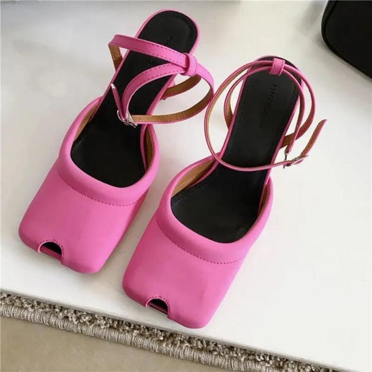 French High-heeled Shoes Temperament Baotou Niche Medium-heeled Shoes Fashion Sandals