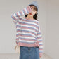 Autumn Winter Women Stripe Knitting Sweaters Korean O-Neck Loose Casual Jumpers Long Sleeve Pullover Tops Girls Sweet Warm Sweater Soft Knitwear Coat