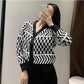 Autumn and Winter Retro Plaid Knitted Jacket Women Loose and Versatile Short College Style Outer Sweater