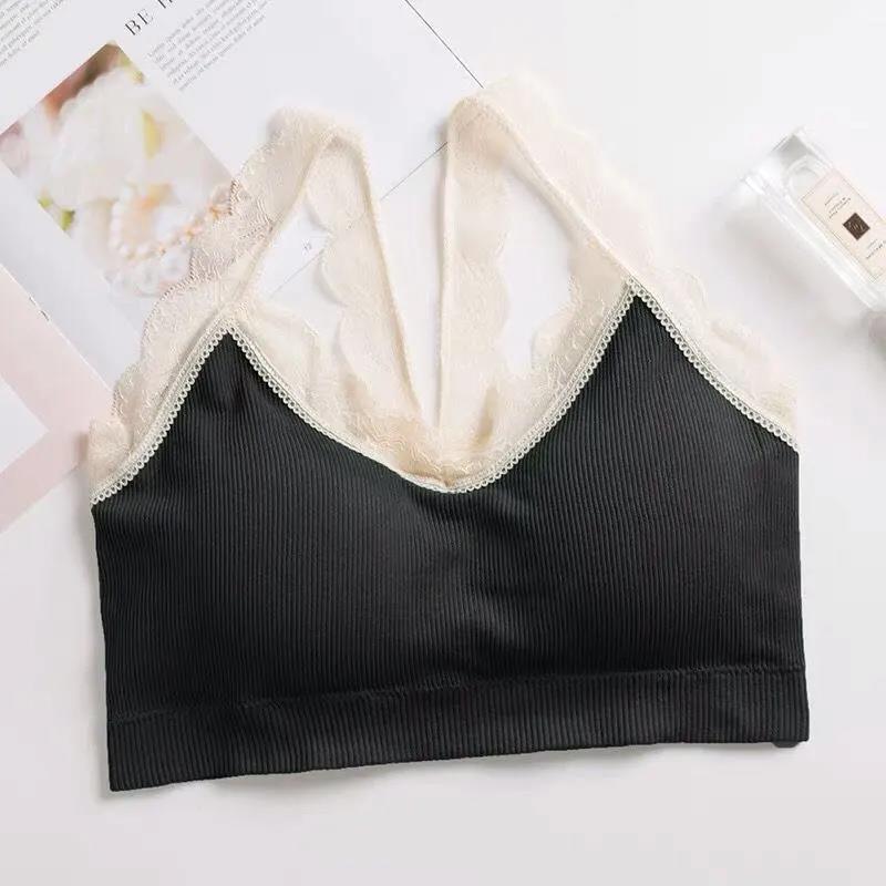 Lace Shoulder Straps Wrap Chest Tube Top with Chest Pad Anti-glare Beautiful Back No Steel Ring Sling Small Vest Bra