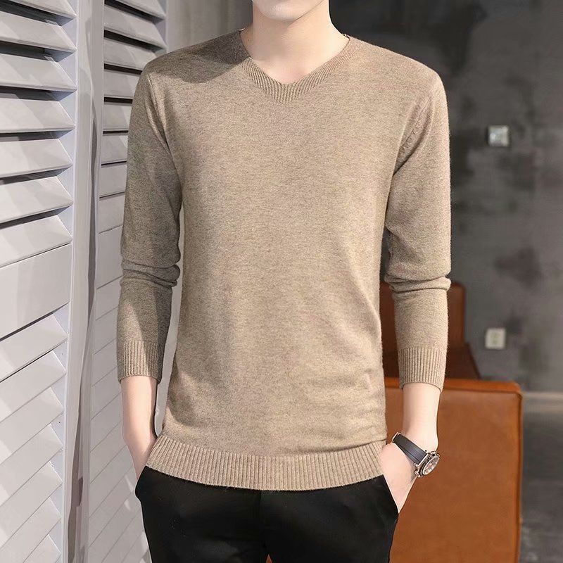 Sweater Bottoming Shirt Men's V-neck Pullover Long-sleeved Knitted Bottoming Shirt Men's Casual Slim Solid Color Sweater