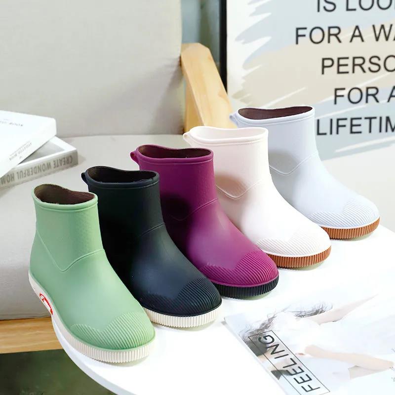 Women Rain Boots Shoes Low Top Non-Slip Daily All-Match Waterproof Casual Boots Outdoor Working Solid Color Water Shoes