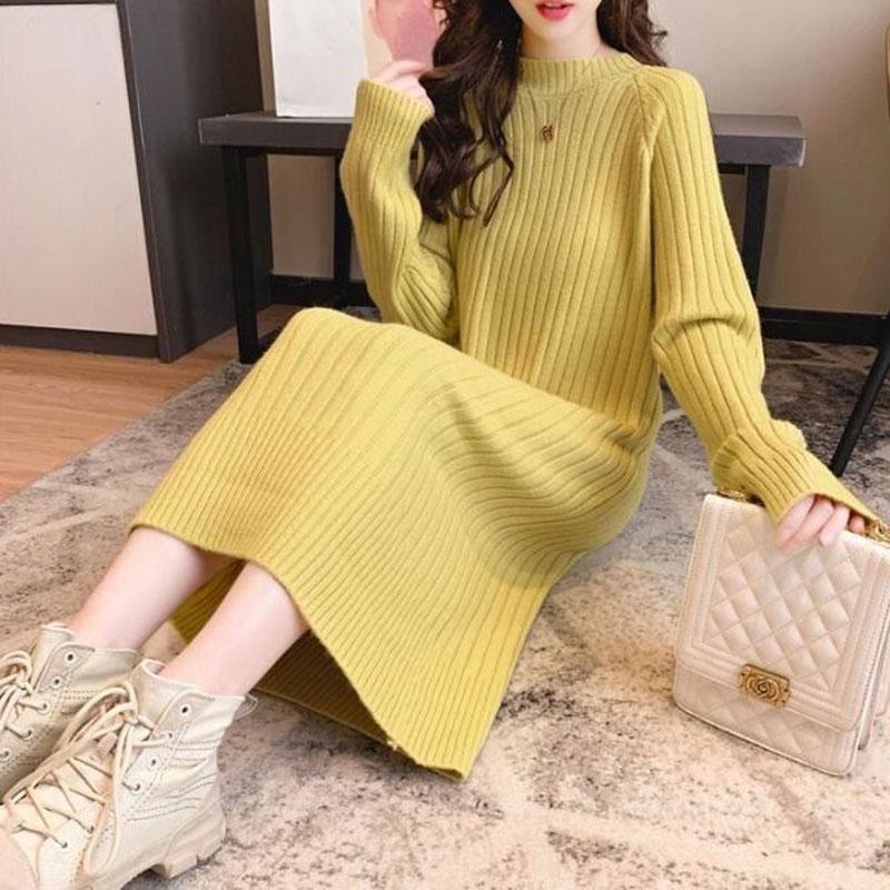 Round Neck Vertical Sweater Women Long Pullover Knit Tops Winter Bottoming Dress Knitted Lady
