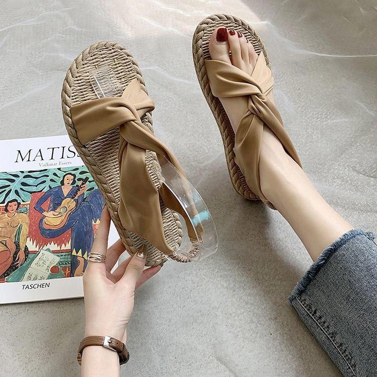 Retro Sandals Women Wild Linen Texture Summer Outdoor Beach Vacation Sandals Home Indoor Slippers