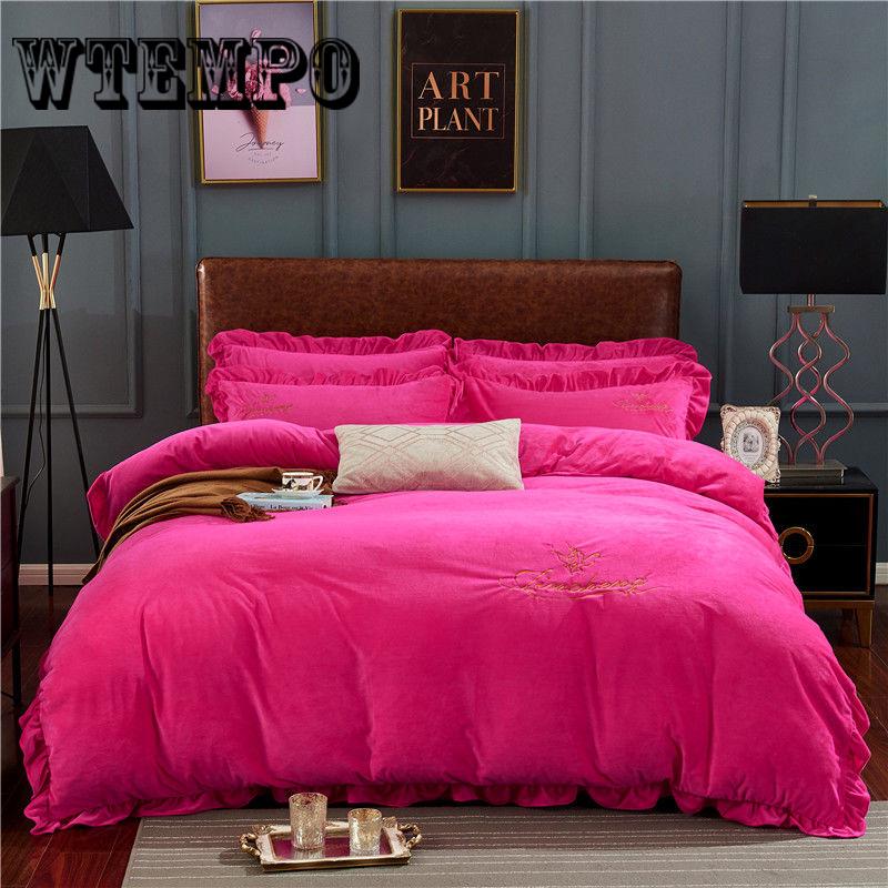 Luxury Fleece Fabric Bedding Sets Queen King Size Winter Bed Duvet Cover Bed Sheets Linen Set