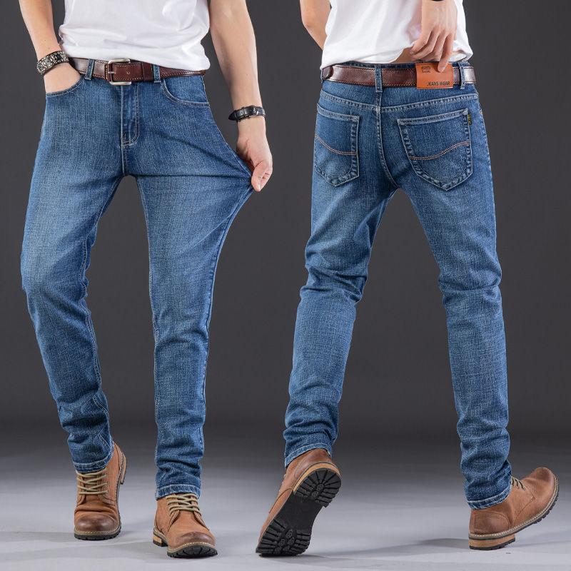 Winter Men's Elastic Jeans Thick Straight Loose Large Size Thickened Elastic Men's Trousers