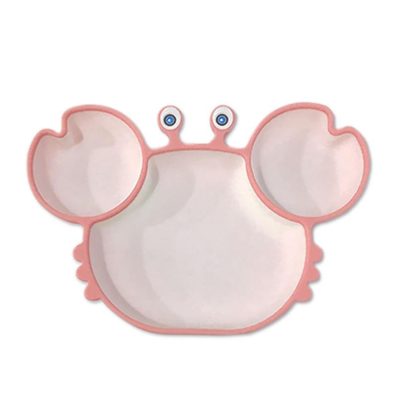 Sub-grid Silicone Sucker Tableware for Baby Cartoon Crab Anti-fall Dinner Plate Infant Kids Supplementary Food Bowl Soft Dishes