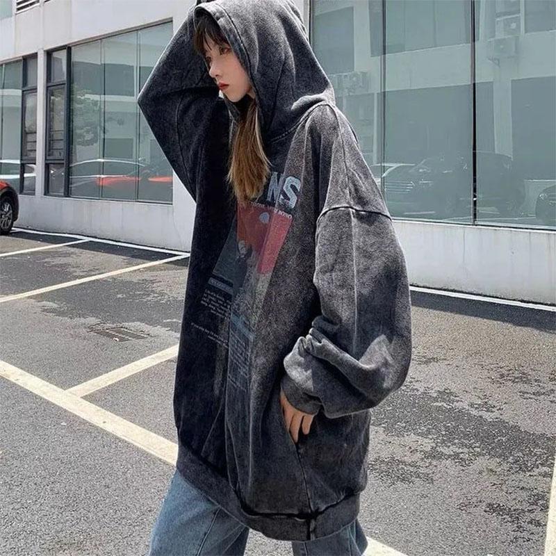 Retro Dark Style Old Hooded Sweater Men and Women with The Same Style Oversize Loose Casual Pullover Sweatshirts