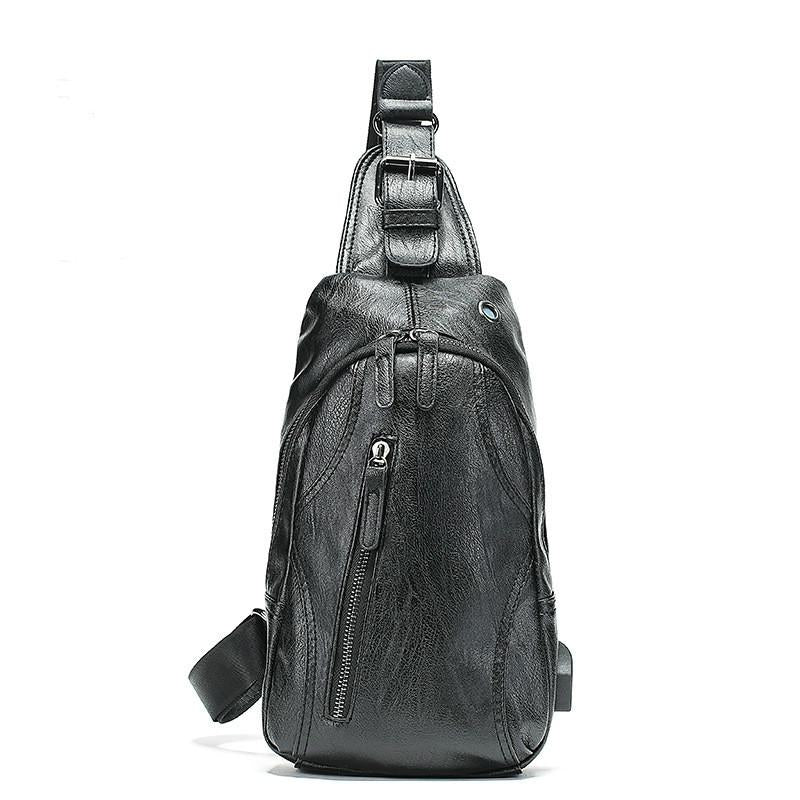 Chest Bag Men's Multi-layer Zipper with Headphone Hole Messenger Bag Outdoor Sports Shoulder Bag