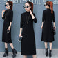 Elegant Half-high collar Split Midi Dress Women Knitted Sweater Dress Button Long Sleeve  Dress