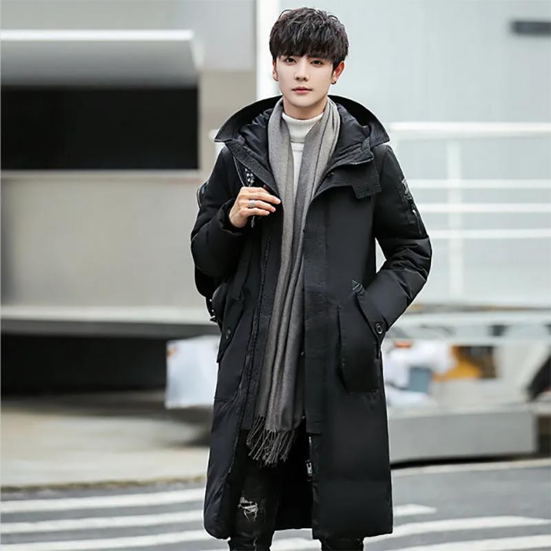 Down Jacket for Young Men Korean Style Handsome Slim Long Thicker Warmth Men's Jackets