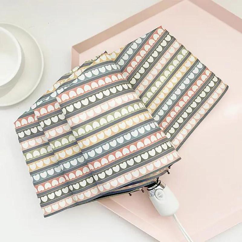 Korean Version of Ins Hyun Ya Wind Striped Small Fresh Folding Sunny Umbrella Automatic Rain and Shine Dual-use Sunscreen Sun Umbrella