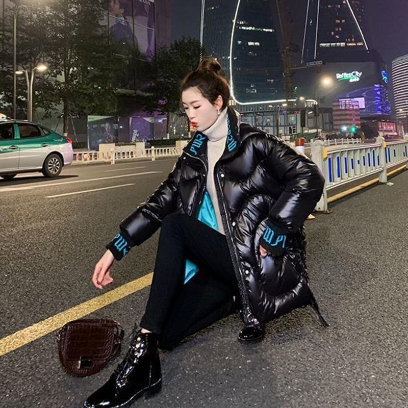 Women's Shiny Short Down Jacket Winter Korean Style Loose Quilted Jacket Casual Stand-collar Padded Jacket