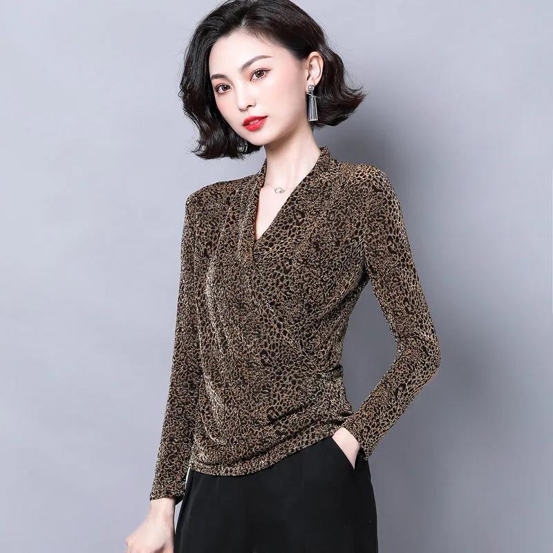 Women's Spring and Autumn T-shirt Plus Size Slim V-neck Long-sleeved Top