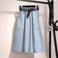 High Waist Midi Skirts Solid Pockets A-Line Casual Ladies Bottoms Trendy Female Skirts with Sashes 2020 for Women
