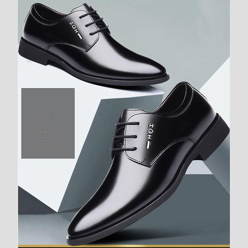 Genuine Leather Cowhide Men's Lace-up Shoes for Men's Business Increase Korean Wedding Shoes