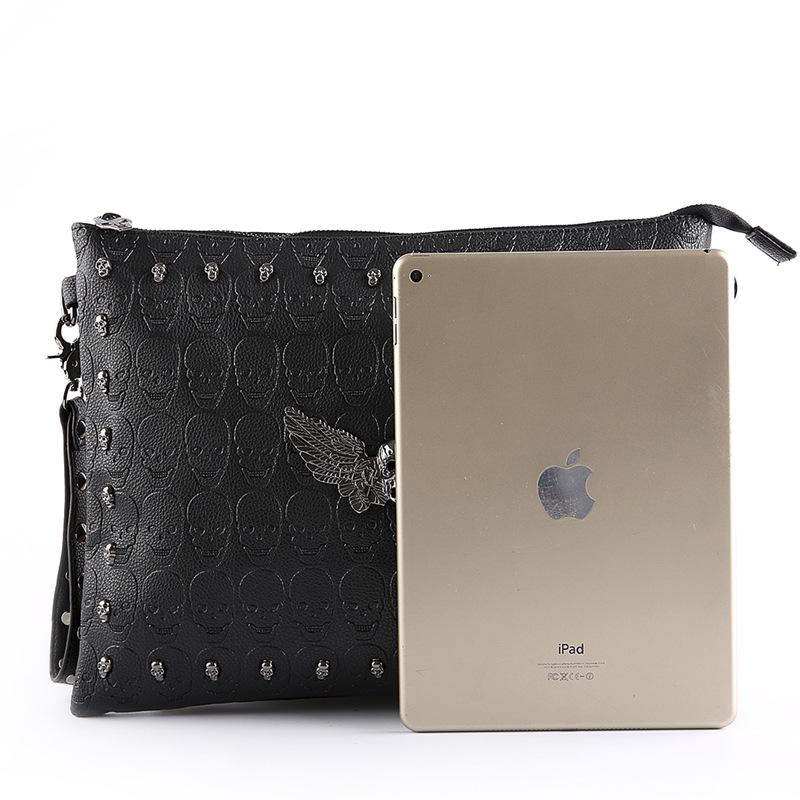Business briefcase men black rivet anti-theft shoulder Crossbody bags mobile phone package ipad bag