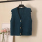 Wool Knitted Vest Women's Vest Spring and Autumn Loose Short Wave Side Single-breasted Hollow Sweater Small Cardigan