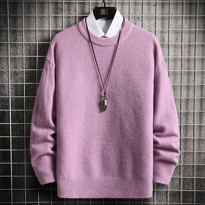 Autumn And Winter Men Casual Imitated Mink Wool Solid Color O Neck Pullover Sweaters 9 Color M-3XL