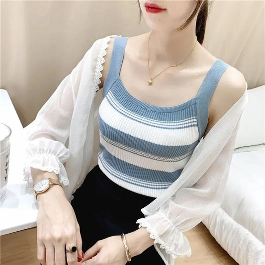 Camisole Women's Striped Knitted Sexy Inner Wear Slim Sports Casual Simple Top