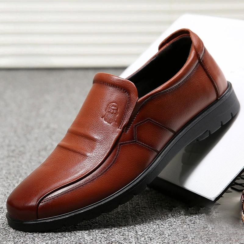 Men's Leather Shoes Middle-aged Men's Shoes Spring and Autumn Leather Business Casual Breathable Soft Sole Middle-aged Dad Shoes