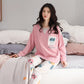 Women Pajamas Set Long Sleeve Pyjamas Suit Spring Autumn Sleepwear Winter Home Wear Loose Casual Pullover Round Neck Cute Nightwear Tops Pants