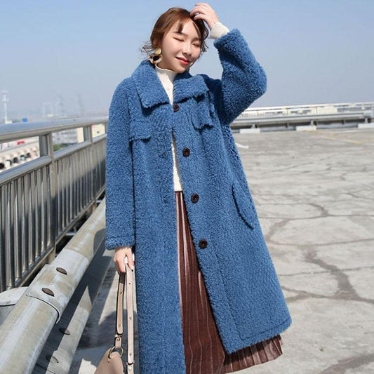 Lamb Wool Coat Women's Winter Thickening and Velvet Fashion Loose Coat Mid-length Faux Wool Fur Coat