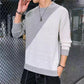 Splicing Color Slim Men's Knit Jacket Long Sleeve Round Neck Fashion Sweater Casual Low Collar Blouse