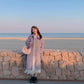 Purple Mid-length Woolen Coat Women Winter College Style Loose Tie Thickening Plus Cotton Woolen Coat Women