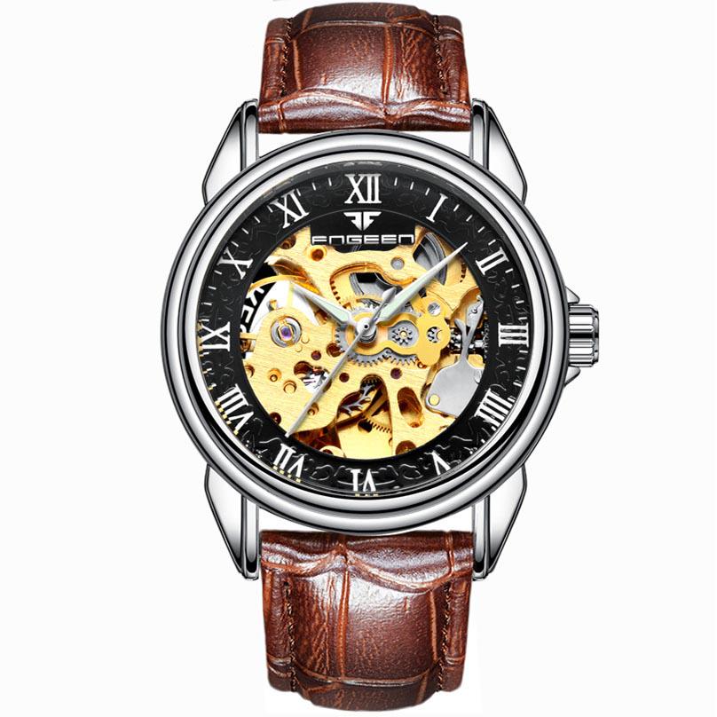 Men Fashion Skeleton Mechanical Watch Casual Sport Waterproof Mens Classic Business Wristwatch