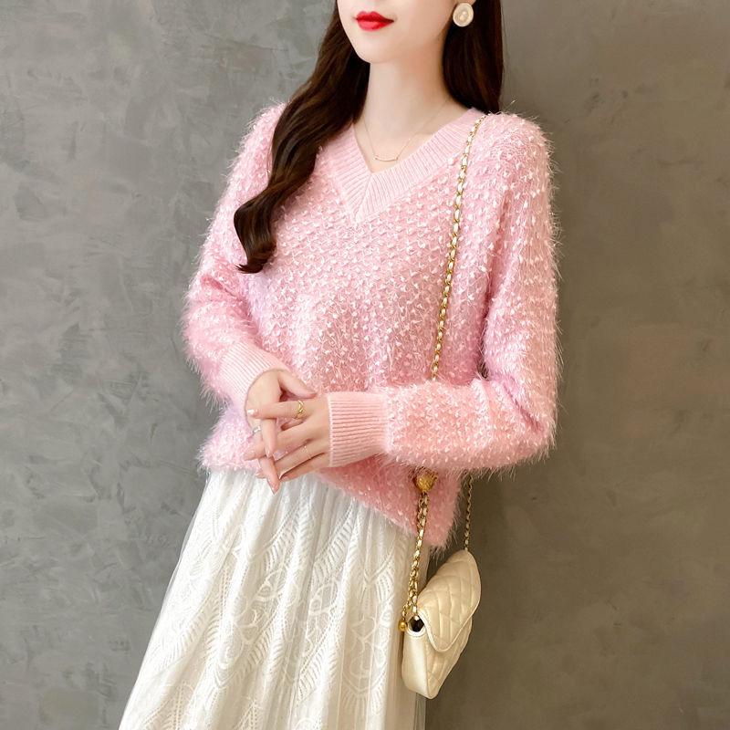 V-neck Long Wool Sweater Autumn and Winter Loose Bottoming Shirt Long Sleeve Fashion Sweater Women