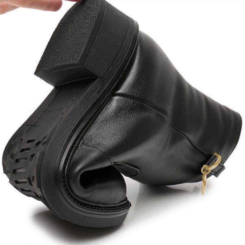 Cotton Shoes Women Winter Mid-tube Flat Bottom Martin Boots Warm and Comfortable Plus Cashmere Casual Leather Shoes