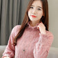 Genuine Fashion Trend Lace Bottoming Shirt Autumn and Winter Plus Velvet Thickening Warm High Neck Long Sleeve Women Sweater
