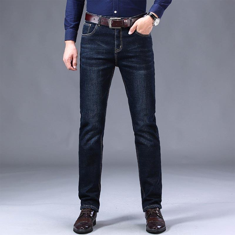 Winter Men's Warm Jeans Fleece Black Blue Jeans Business Casual Warm Thick Stretch Denim Trousers Men's Brand Pants