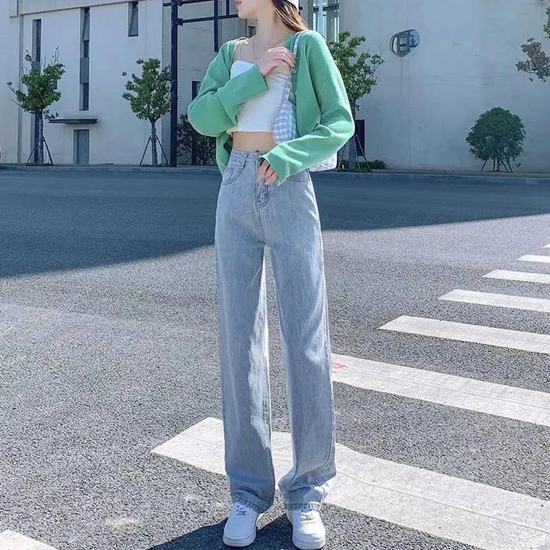 Straight Jeans Girls Summer Thin Section High Waist Slimming Loose Light-colored Wide-leg Pants Student Trousers