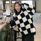 Women's Fashion Plaid Round Neck Pullover Sweater Retro Lazy Wind Mid Length Long Sleeve Knit Large Size