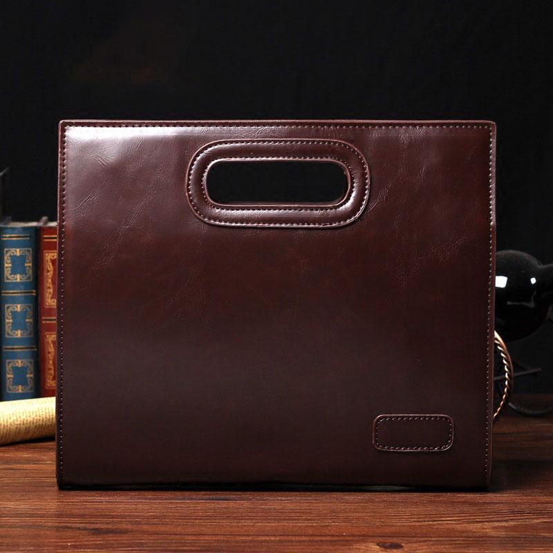 Business briefcase men brown large capacity zipper leather anti-theft waterproof clutch iPad bags