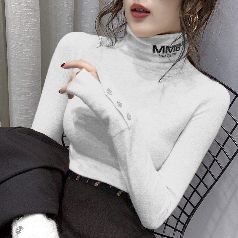 Winter Turtleneck Pullover Sweater Women Slim Warm High Elastic Letters Bottoming Shirt