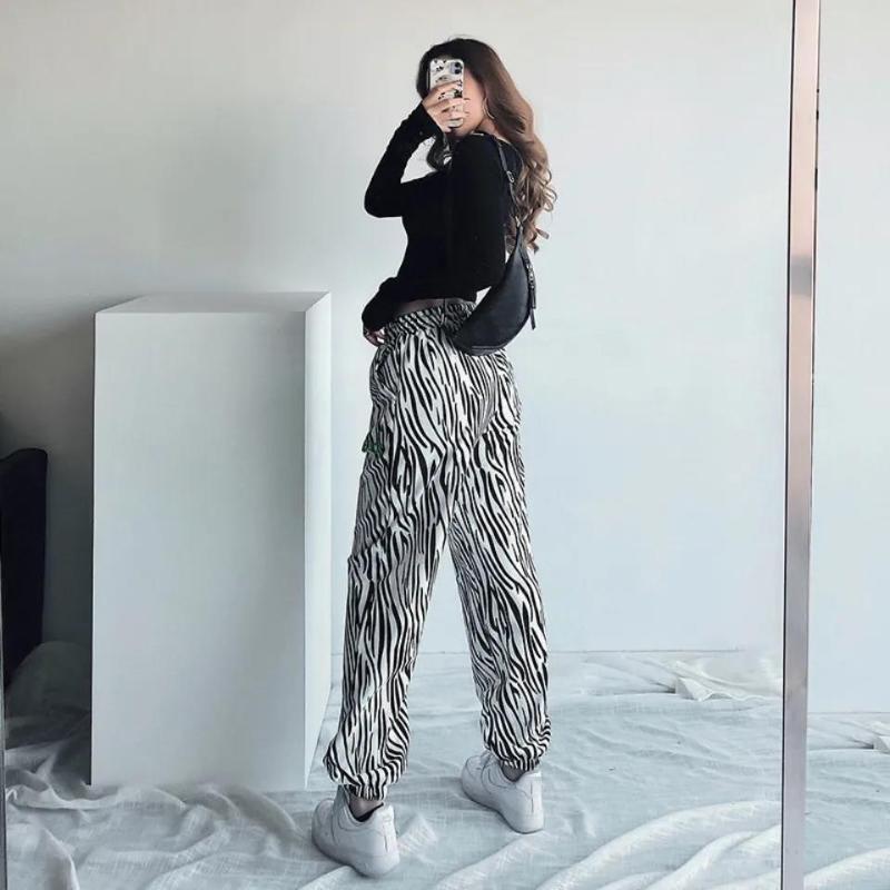 European and American Loose High-waist Jazz Hip-hop Zebra Pattern Trousers with Leggings Sports Pants Female Ins Tide Casual Hip-hop Pants