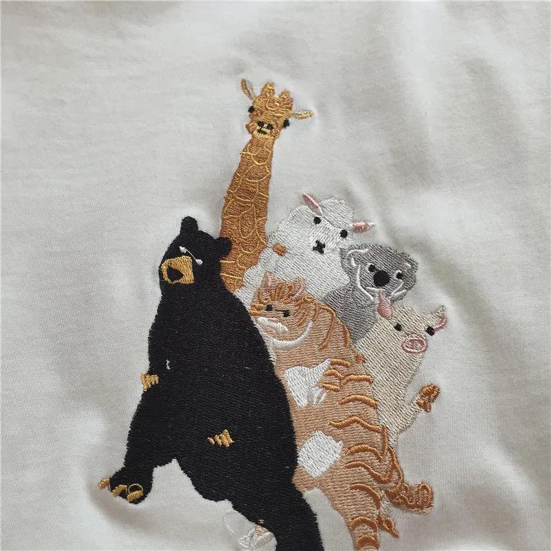 Women Short Sleeve T-shirts Loose Casual Animal Embroidery O-neck Korean Style Fashion All-matchTee