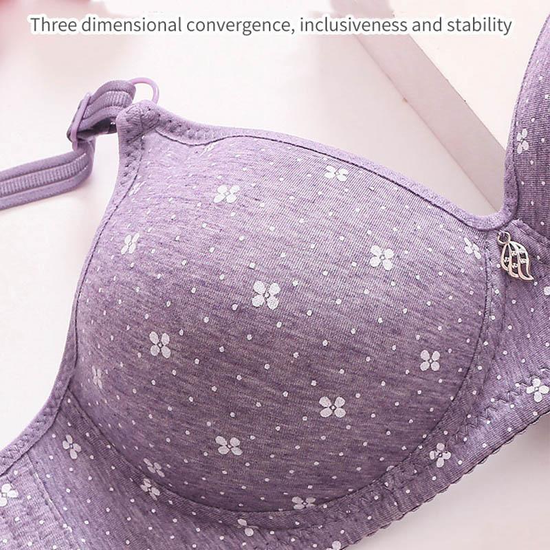 Women's Gathering Large Size Bra Adjustable Anti-sagging Thin Mould Cup Lightweight Breathable No Steel Ring Printing Simple Natural Style Bra